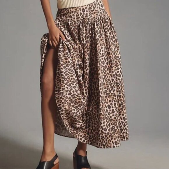 NWT! MARE MARE x Anthropologie Basque Waist Leopard Skirt Size Medium - Picture 1 of 10